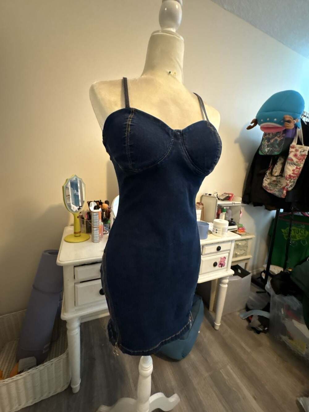 Baby Phat Dark Wash Denim Corset Mini Dress with Side Zip